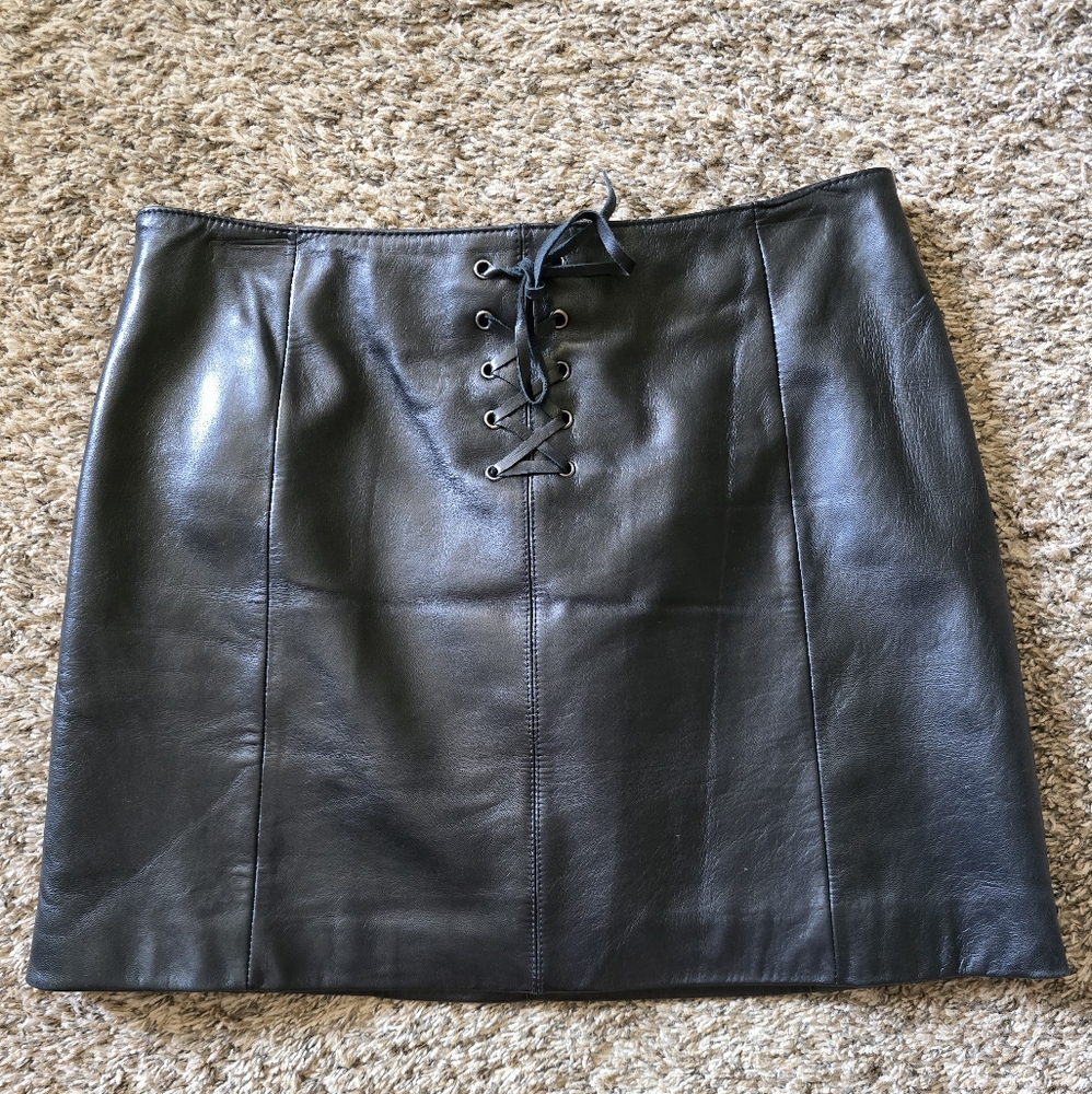 Wilsons Leather Black Mini Pencil Skirt Tie Front